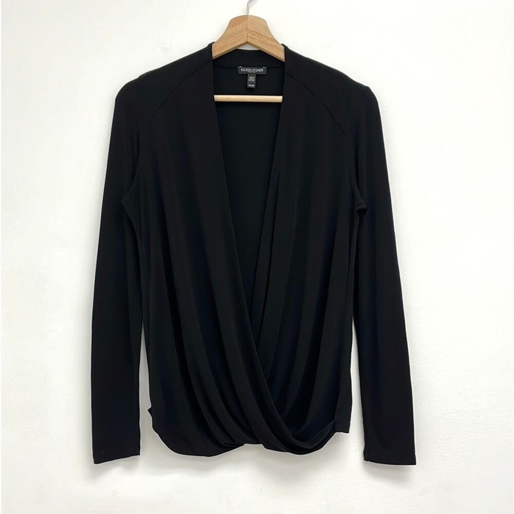 Eileen Fisher 100% Silk Faux Wrap Surplice Drape Elegant Blouse - Petite Small - Picture 11 of 11